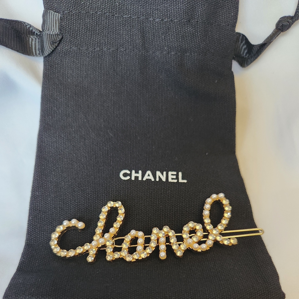 3" CHANEL Hair Pin Set In Gold With Pearls and Rheinstones